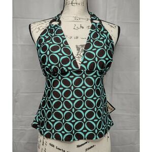 Jamaica Bay Teal and Brown Tropical Nights Swim Top Halter‎ Size 14 NWT Swimsuit